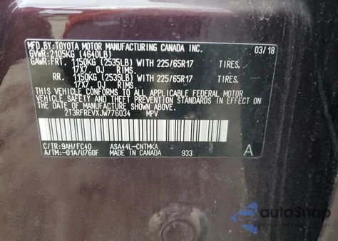 2018 Toyota Rav4 Adventure из США, поврежденный, VIN 2T3RFREVXJW776034